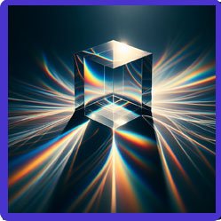 Glass cube with light though it