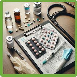 Doctors notes with pills and medicine