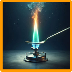 Bunsen Burner with metal on spoon burning green flame