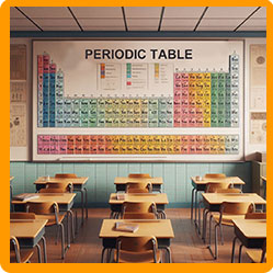 The Periodic Table poster on a wall of a class room