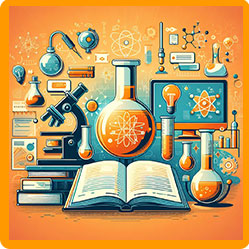 Chemistry lab setup with book and test tubes